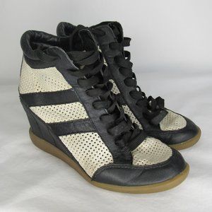 Sam Edelman BOLTON Black White Wedge Heel Sneaker Women's 8